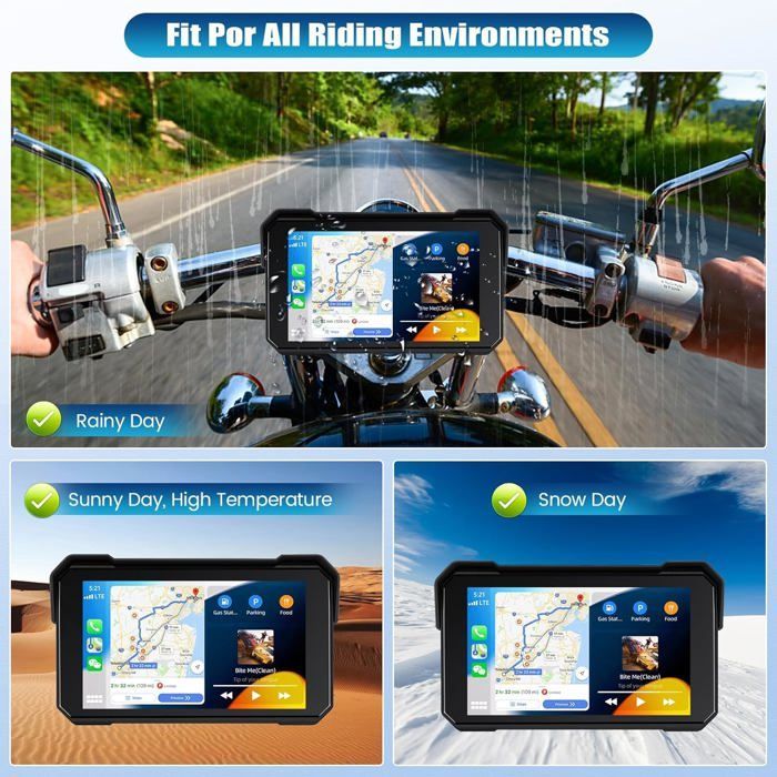 Tela portátil sem fio com CarPlay e Android Auto para motocicletas - Tela de 5 polegadas - Navegação GPS para motocicletas