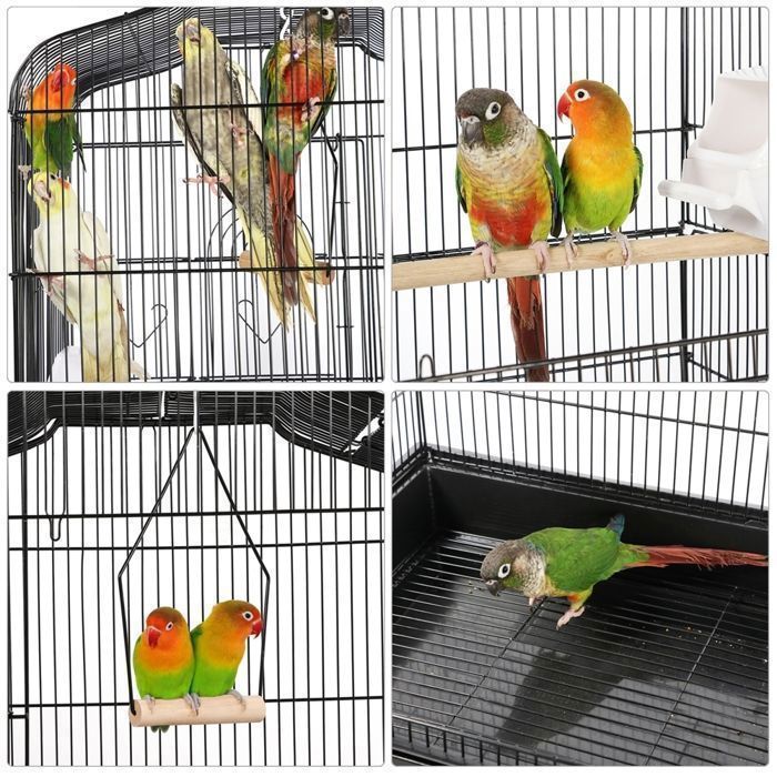 Jaula/aviario Yaheetech para loros, canarios y periquitos, 46 x 35 x 104,5 cm, 4 comederos, 3 perchas, color negro.