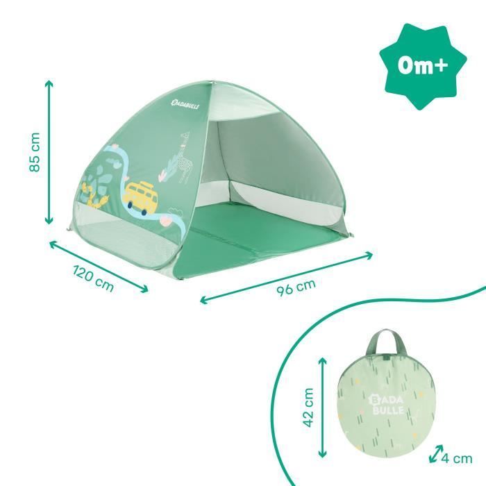 Tenda per bambini BADABULLE con protezione UV, tenda da spiaggia grande, elevata protezione solare SPF 50+, sistema pop-up, verde