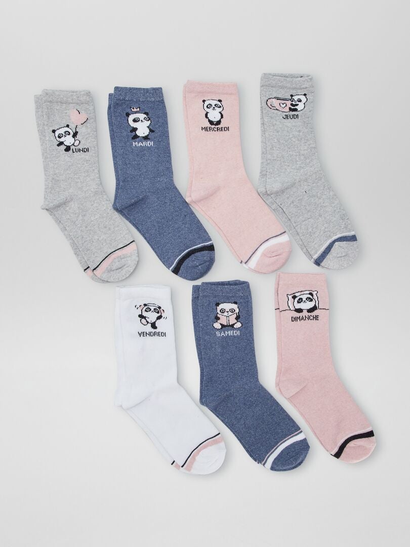 Juego de 7 pares de calcetines con estampado de 'panda' - GRIS