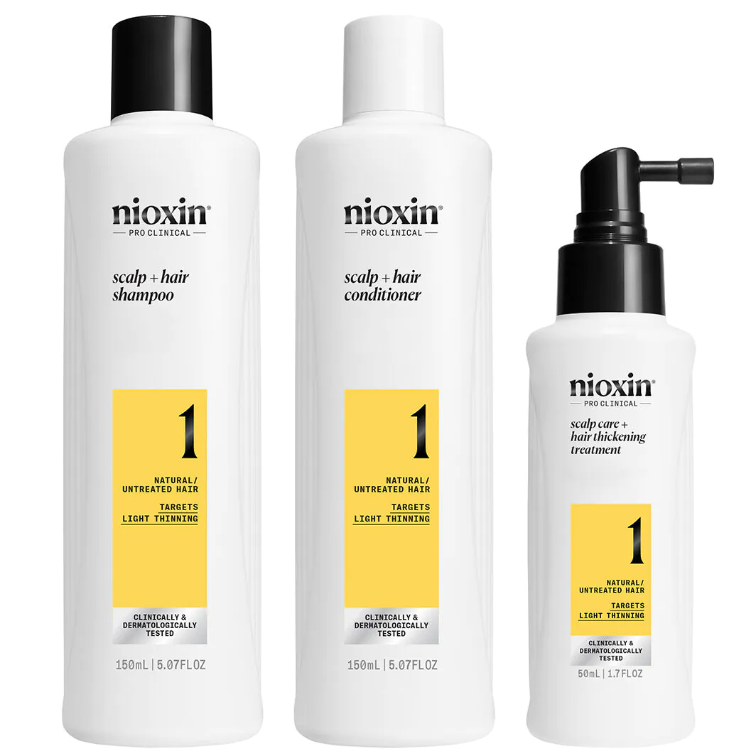 Nioxin System 1, Zestaw oczyszczający do włosów naturalnych, lekko przerzedzonych