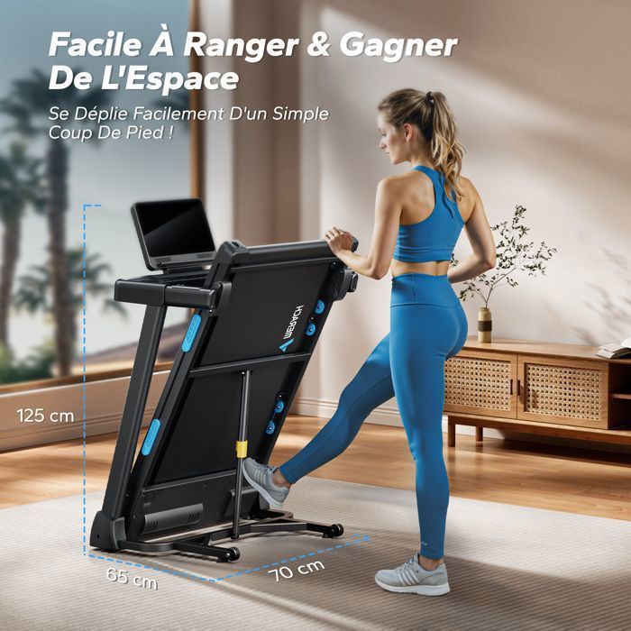 Tapis de Course Pliable – MERACH - Inclinaison 15% - 0.8-12km/h - Moteur 1.25CHP - Écran LCD - Bluetooth – Connectivité APP