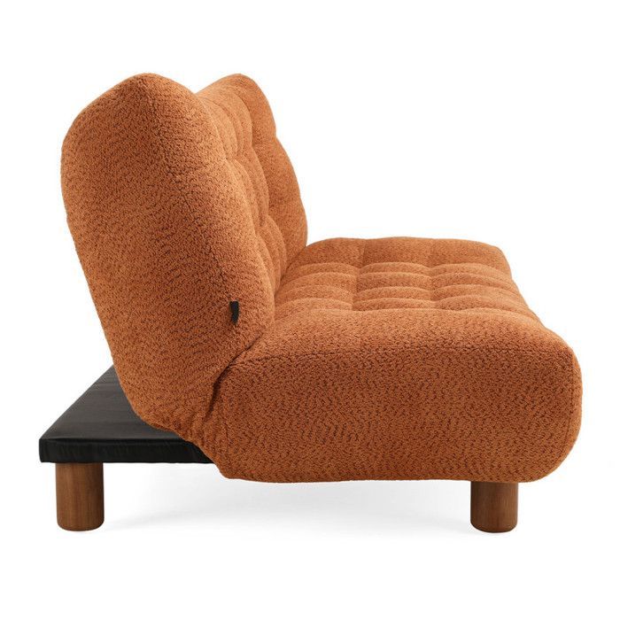 Banquette convertible capitonnée tissu bouclette terracotta - VALENTIN Meubletmoi