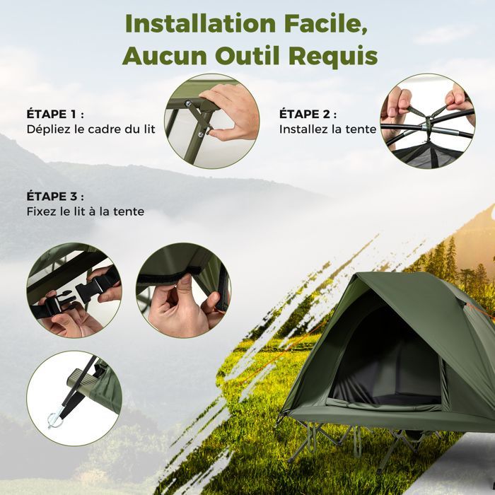 Tienda de campaña plegable para 2 personas COSTWAY con cama elevada, bolsa de transporte con ruedas, 2 puertas de malla y techo.