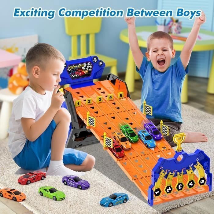 VATOS - Set de coches de carreras portátil - 5 coches - Pista de carreras - Juguetes para niños de 3 años en adelante