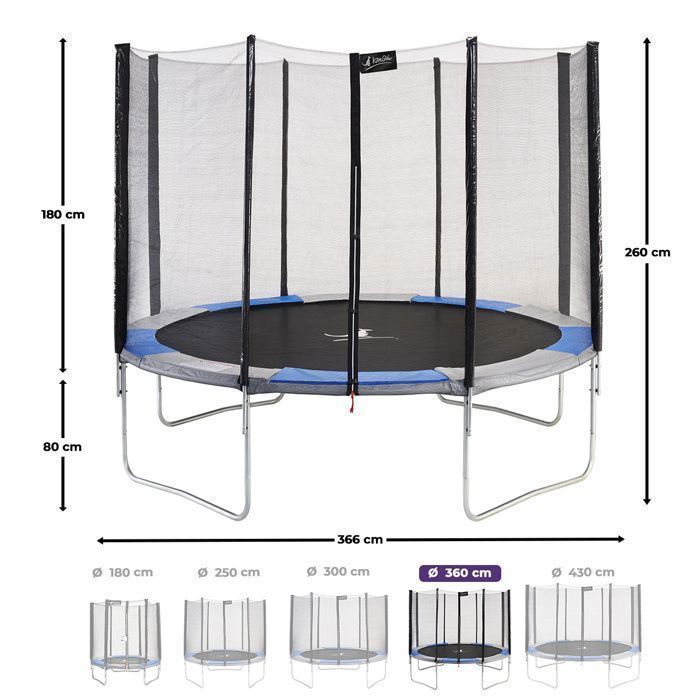 Trampolino KANGUI - RALLI Ø 360-365 cm – Bambino – Rete di sicurezza – Certificazione CE e NF EN 71-14