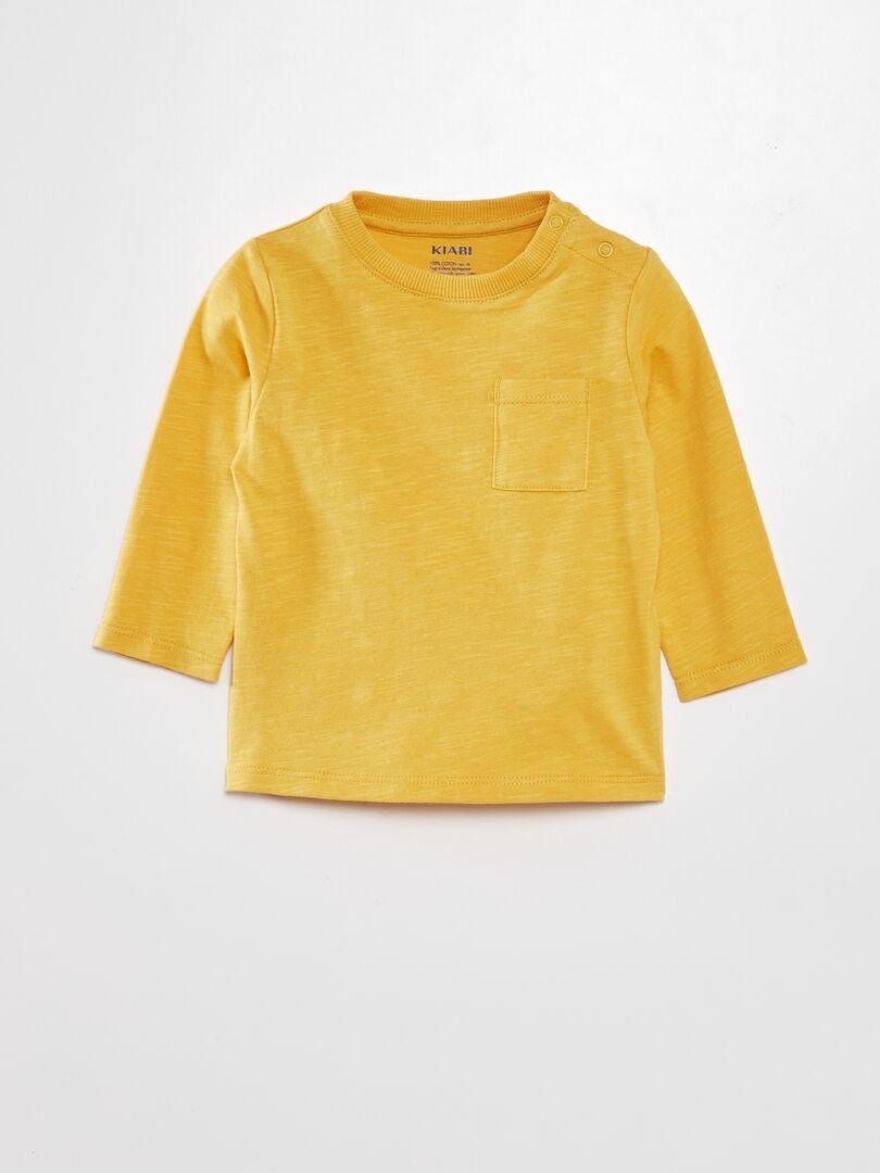 Camiseta de cuello redondo con bolsillo - AMARILLA