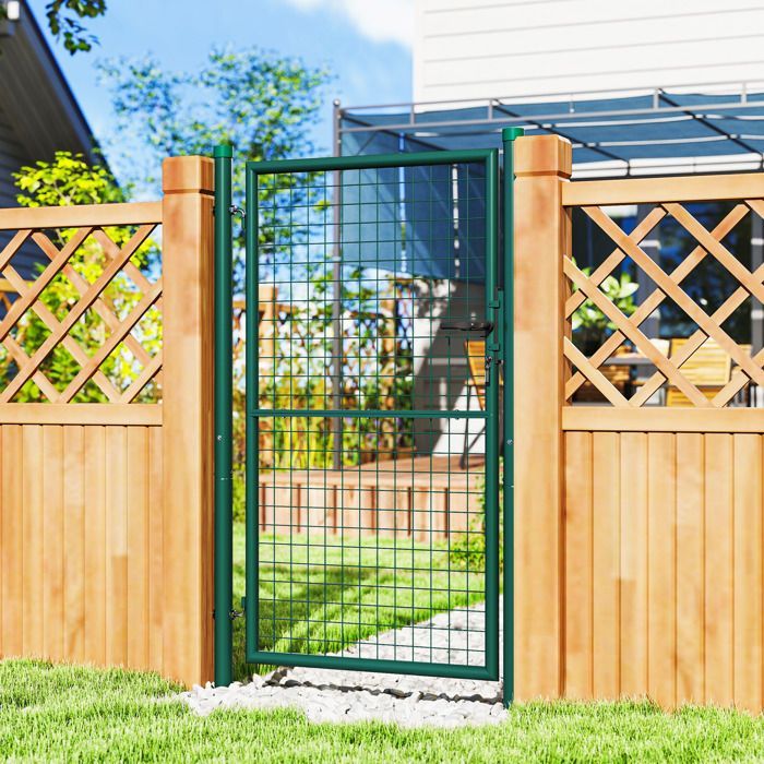 Puerta de jardín - Outsunny - con cerradura, llaves y manilla - fabricada en acero - 97 x 200 cm - para uso exterior - verde
