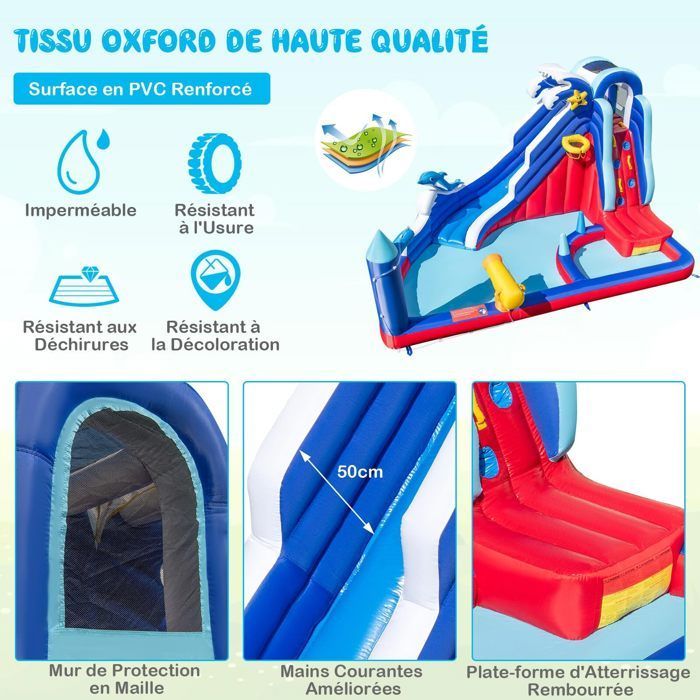 DREAMADE 6-in-1 Inflatable Castle for Children with Slide, Pool, Water Cannon, Basketball Hoop and Ring Toss Game