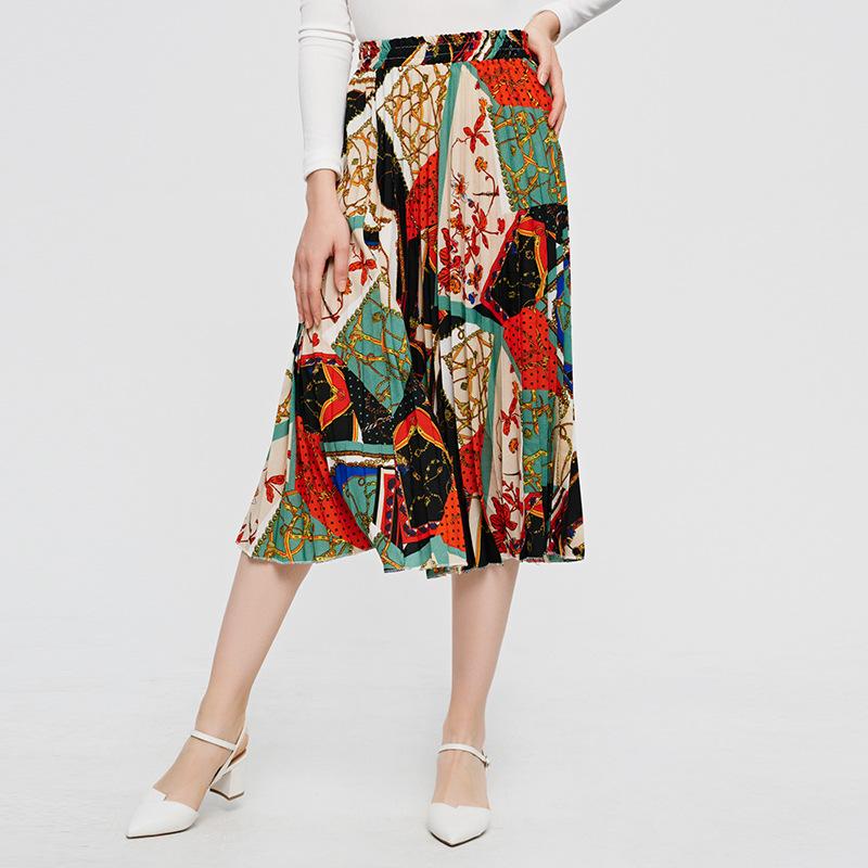 Gonne plissettate primavera estate da donna, gonne a trapezio da donna con stampa floreale, gonna midi casual a vita alta da donna