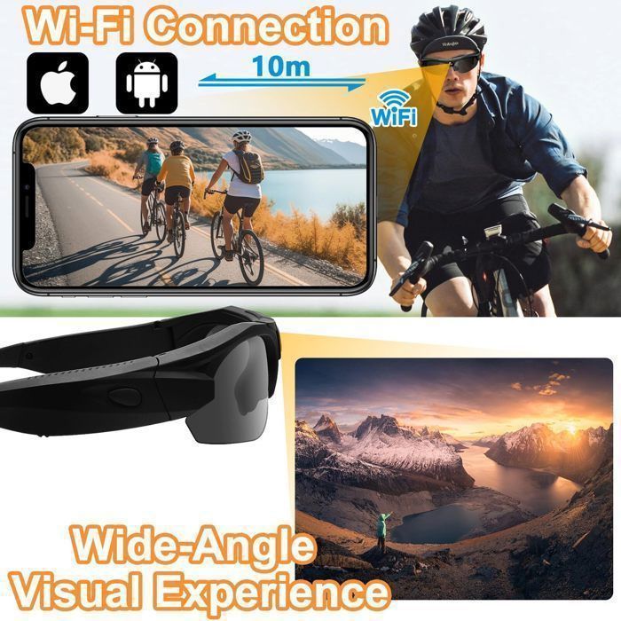 Cámara deportiva Wi-Fi 4K, gran angular de 120°, lentes polarizadas, 100 minutos de autonomía, modo DV, ideal para deportes y ciclismo.