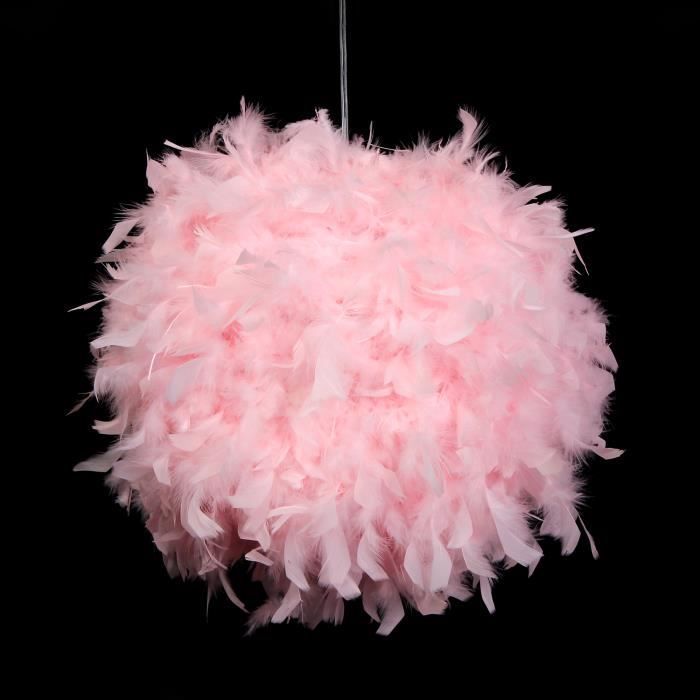 Suspension en Plume - WOTTES - Lustre Moderne Abat-jour Rose Ø30cm - Chambre - Extérieur