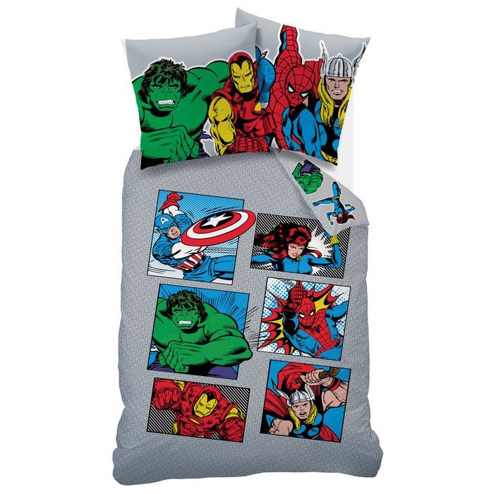 Parure de lit enfant 100% Coton - MARVEL COMICS - Multicolore - 140x200+63x63cm