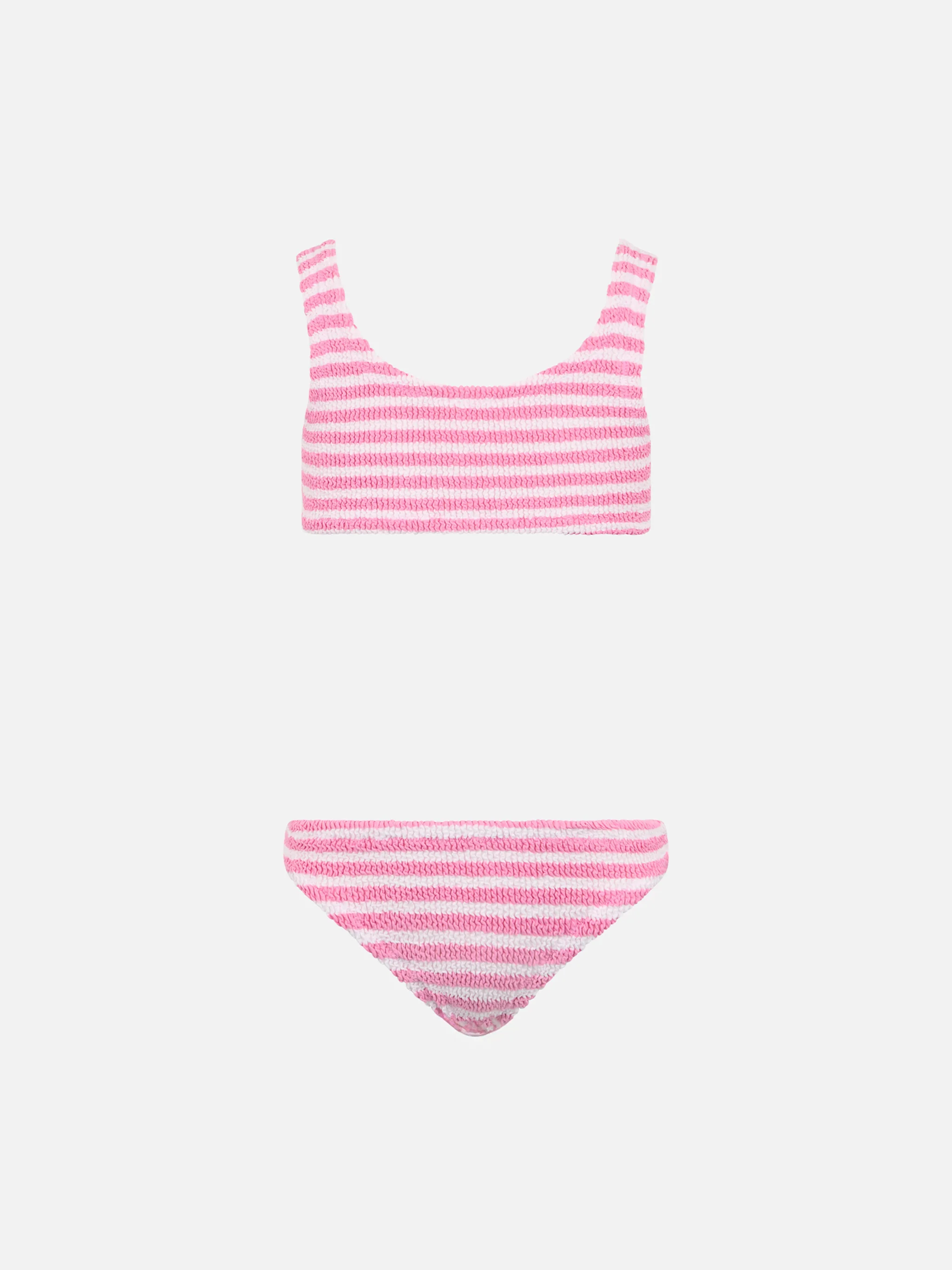 Bikini classico crinkle da bambina a righe rosa Baker