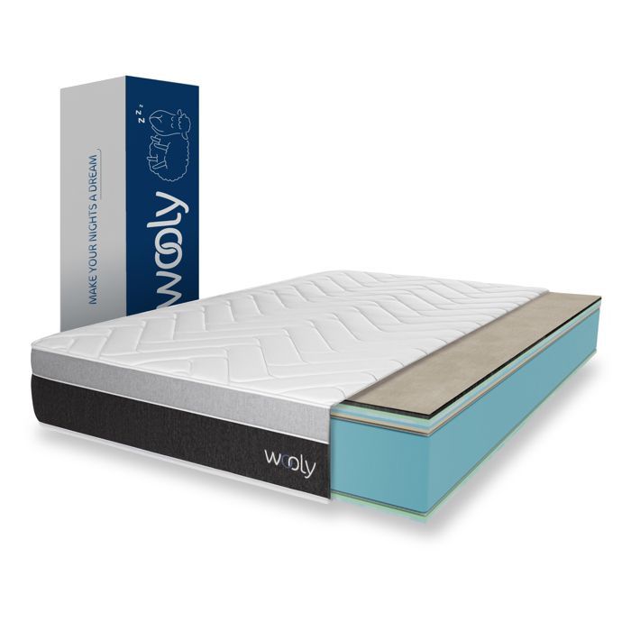 Matelas WOOLY LEVEL XL 140x200 cm-épaisseur 30 cm-Mousse GEL rafraîchissant-Mémoire de forme-Haute Densité-Laine-Latex70-Confort fer