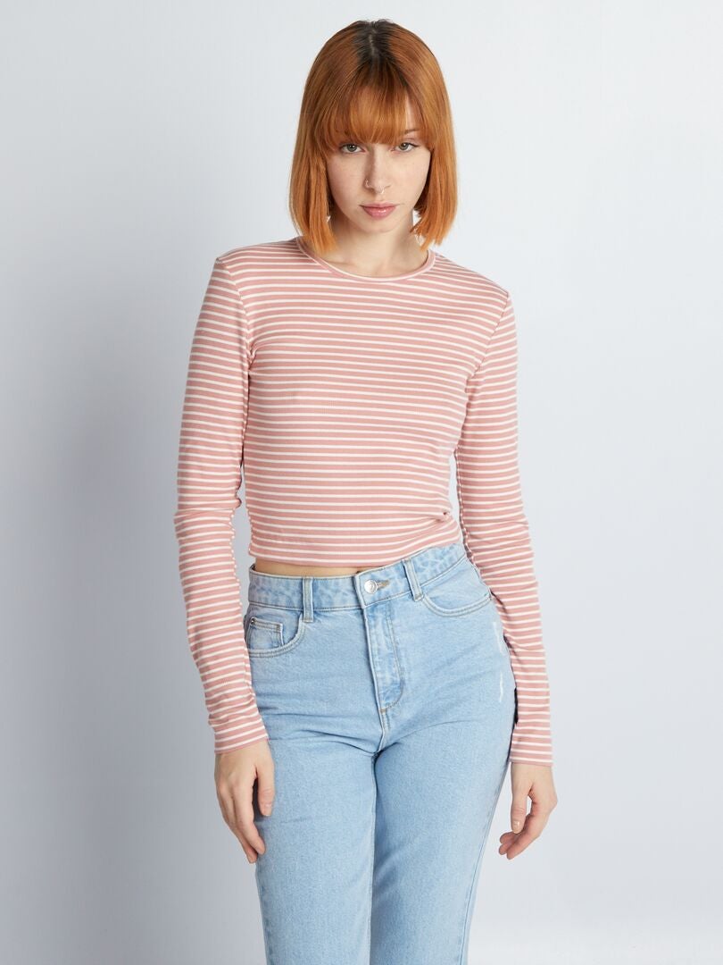 Top cropped canelado listrado - ROSA