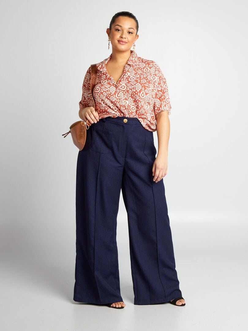 Rechte broek met hoge taille - BLAUW
