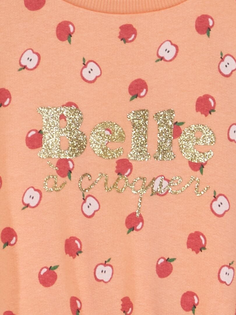 Getailleerde sweatshirtjurk met print - ORANJE