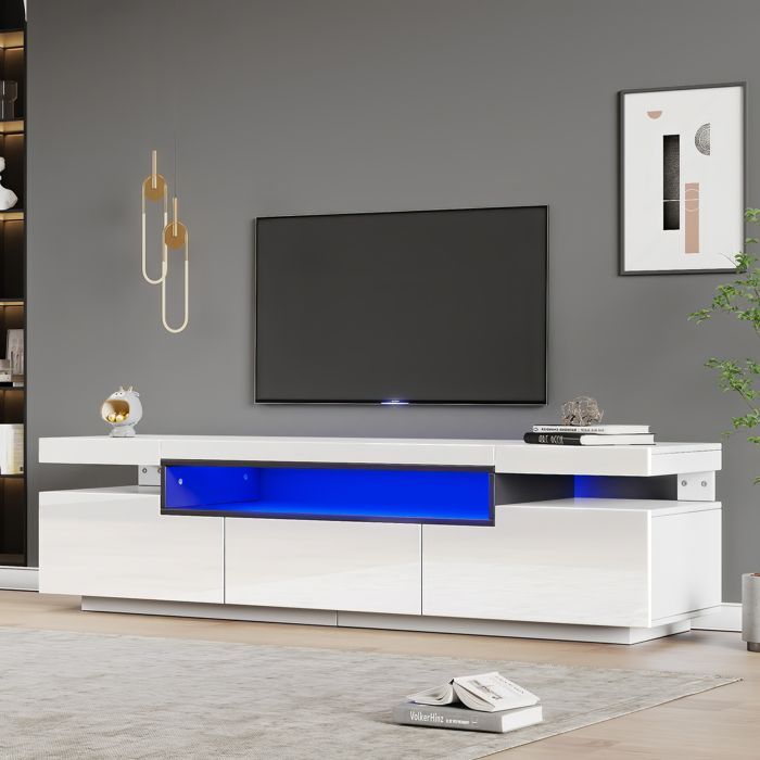 Tv-meubel van 160 cm met ledverlichting - 3 lades - geschikt voor tv's van 70-79 inch - wit