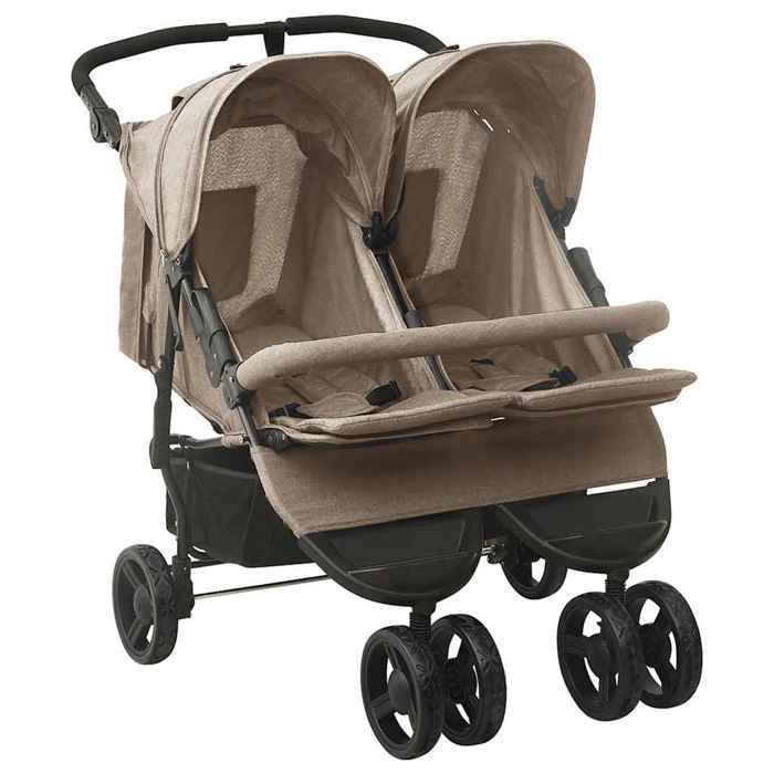 vidaXL Double Stroller Taupe Steel