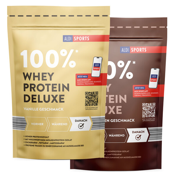 Whey Protein Deluxe, 2-pakning, sjokolade og vanilje (2 x 420 g = 840 g)