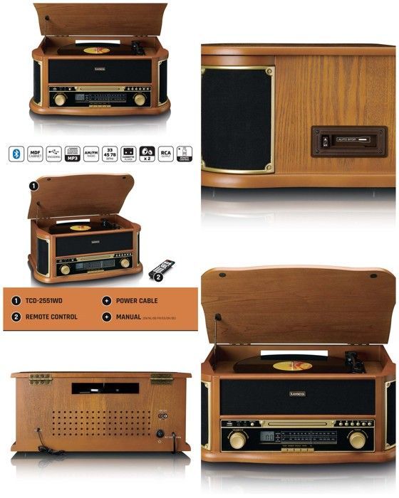 Giradischi in vinile - RETRO - TCD-2551WD - Bluetooth 5.0 - Radio - Lettore CD - Vintage