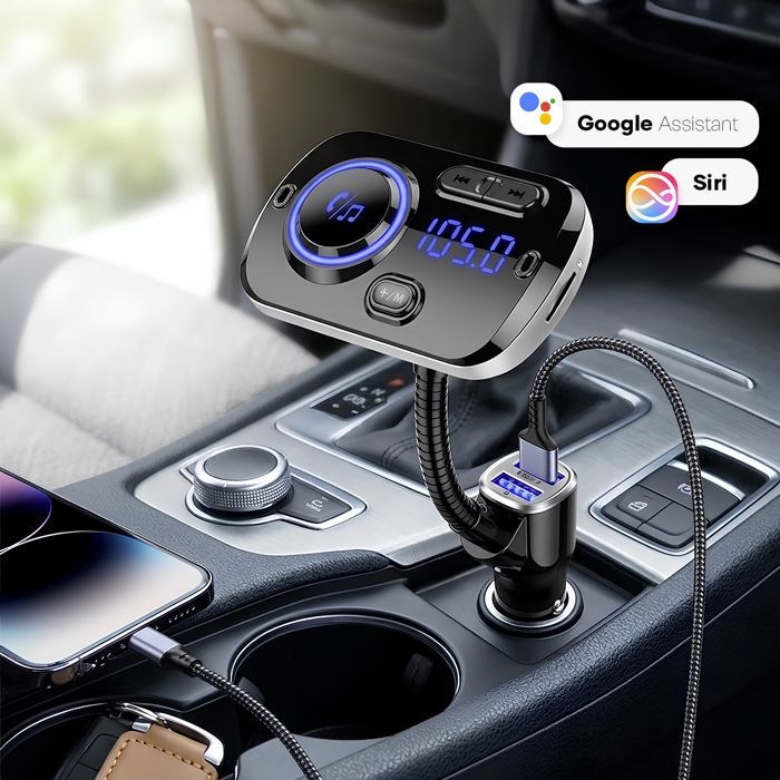 Kit mains libres Bluetooth - Universel - Transmission FM - Télécommande incluse - Cordon flexible - Noir