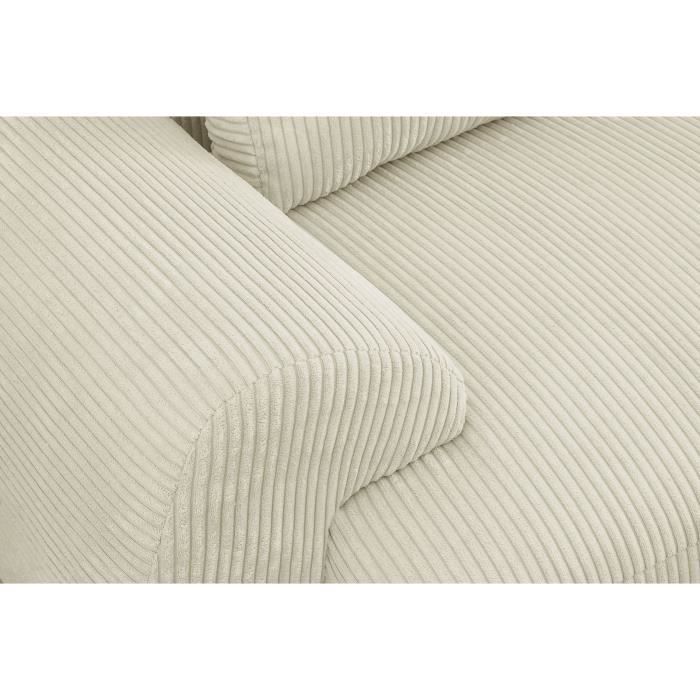 Sofá cama esquinero derecho MILO de 4/5 plazas - Pana beige - Compartimento de almacenamiento - Ancho 264 x Alto 84 x Profundidad 99/145 cm
