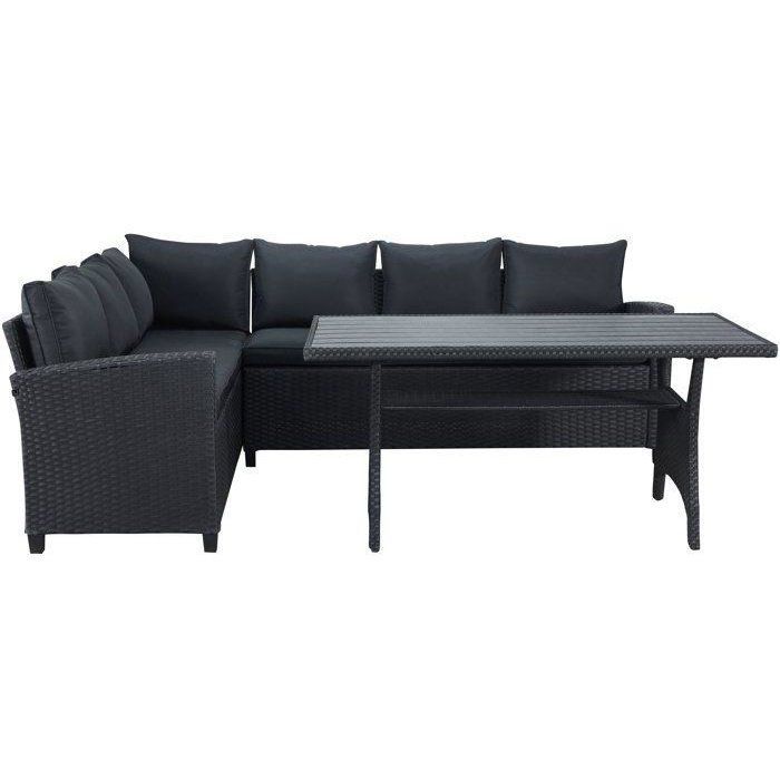 Conjunto de muebles de jardín - KAPAS - Estructura de acero y resina tejida - Negro - 7 personas