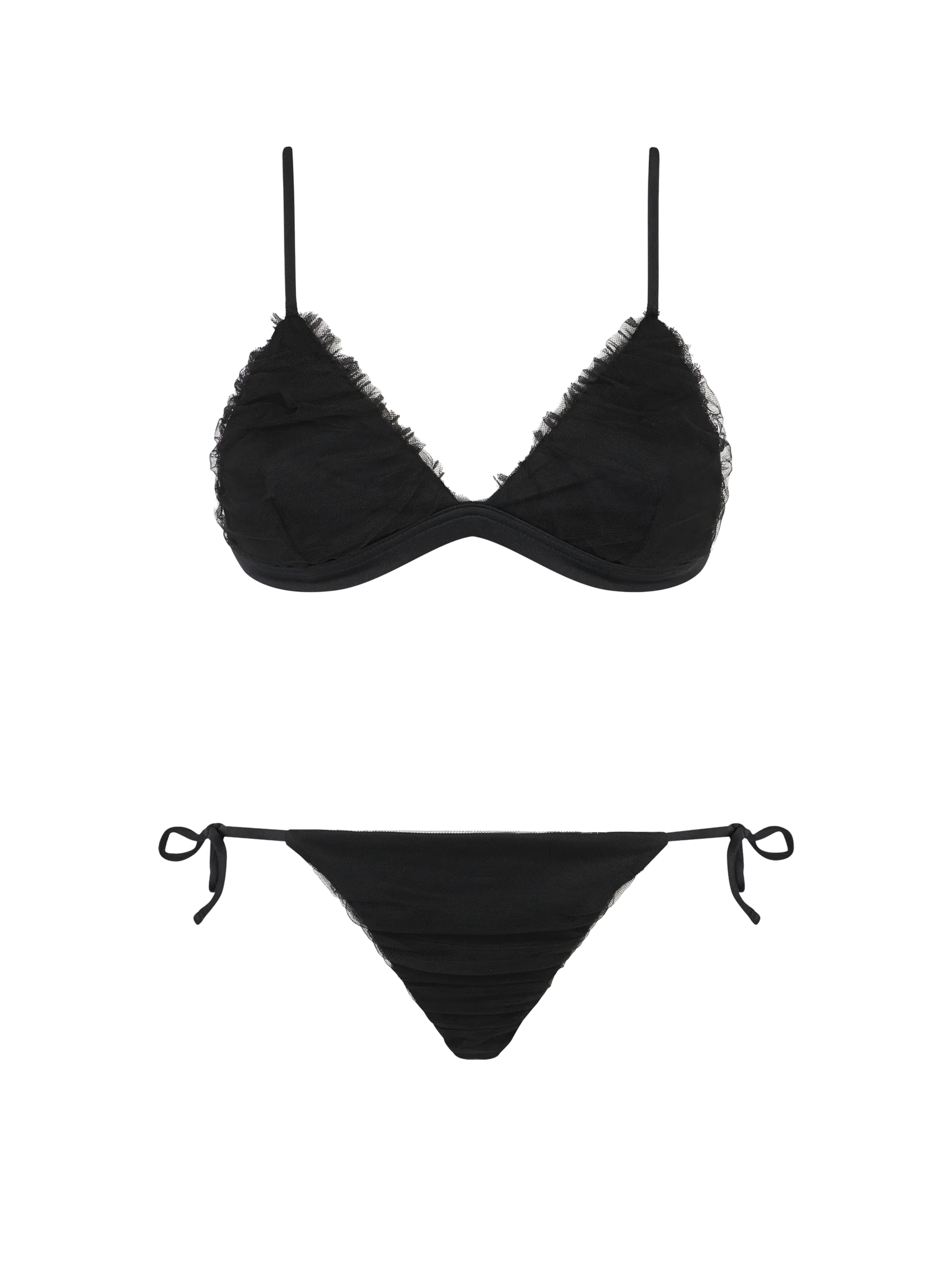 Bikini à triangle noir risvolto avec tulle clair noir