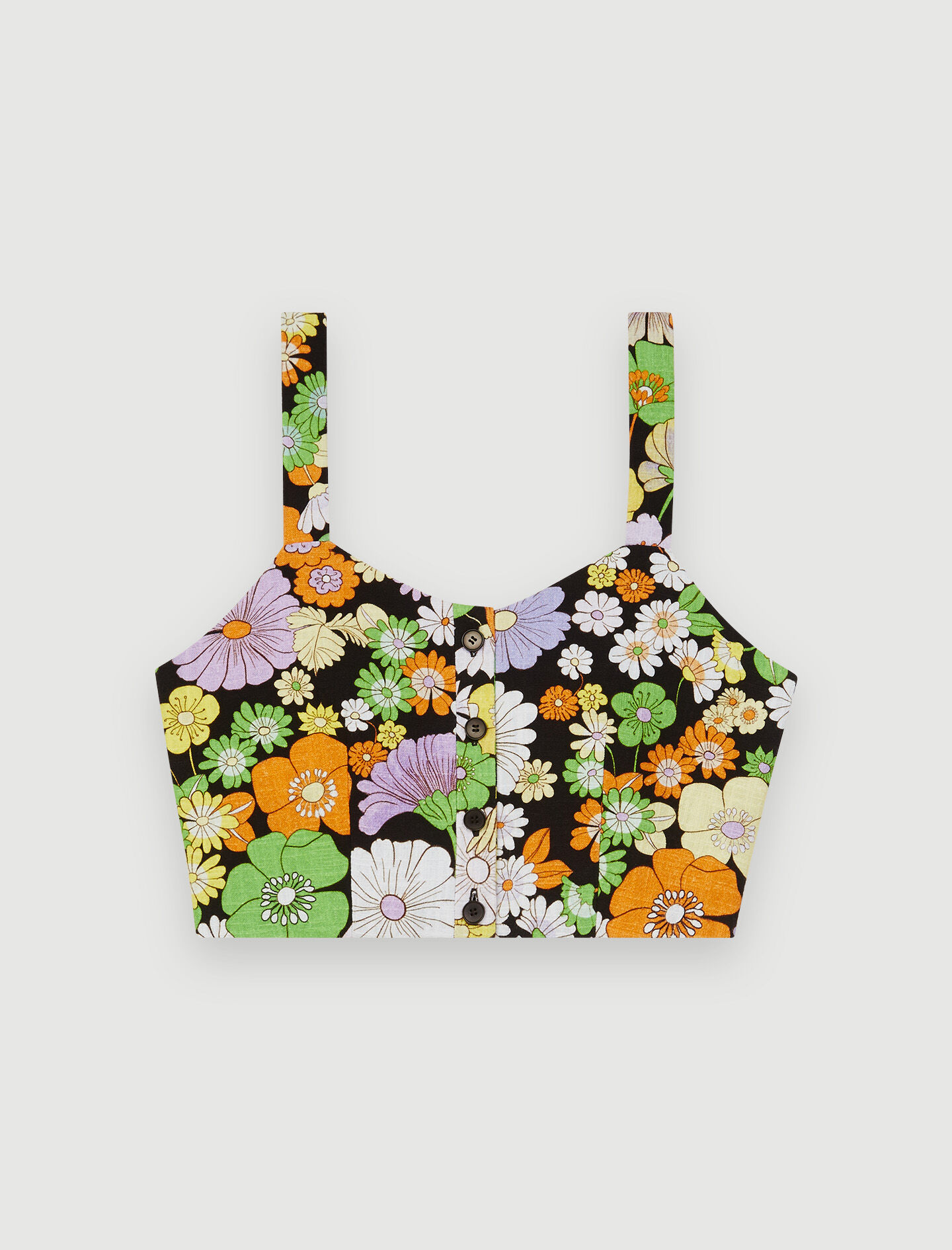 Top scurt cu imprimeu floral - Flower power noir