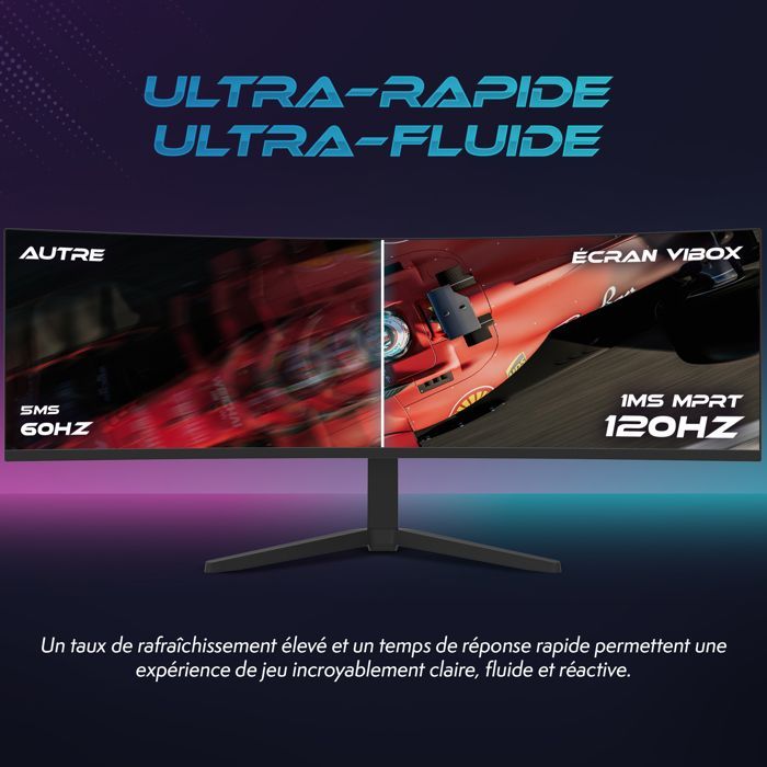 Vibox 49 Pouces 120Hz Écran Gaming Incurvé Ultra-Large  - DQHD, 1 ms, Adaptive Sync, HDMI et DisplayPort