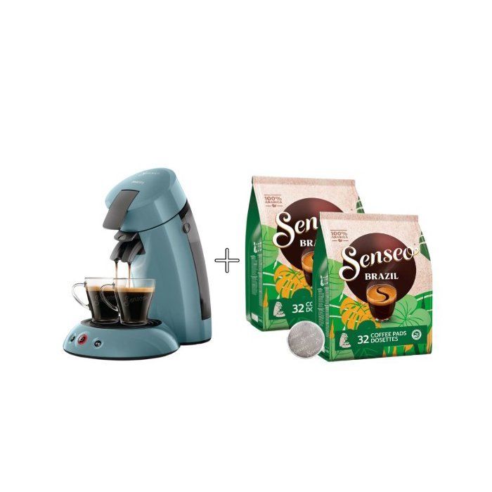 Cafetera de cápsulas - PHILIPS - SENSEO - HD6553/21 - Original - Azul grisáceo + 2 paquetes de 32 cápsulas - Espresso Brasil
