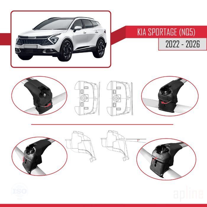 Barras de techo ACE-2 para Kia Sportage 5 (NQ5) 2022-2026 (sin techo corredizo), portaequipajes para coche, color gris, 2 barras.