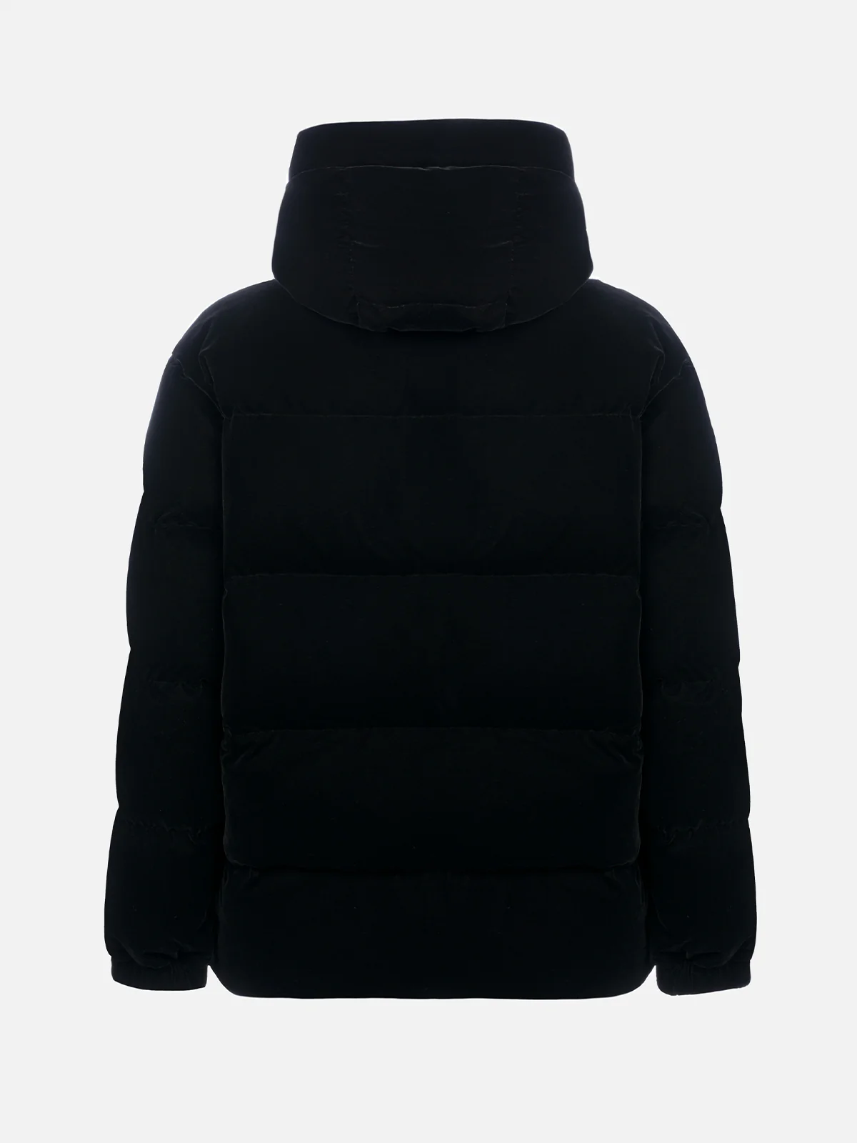 Chaqueta acolchada con capucha de terciopelo negro para mujer