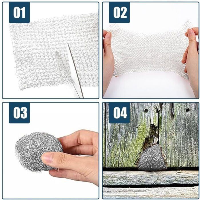 Barrera contra roedores, relleno de acero inoxidable para agujeros en grietas de pared, rollo de malla metálica con etiqueta.