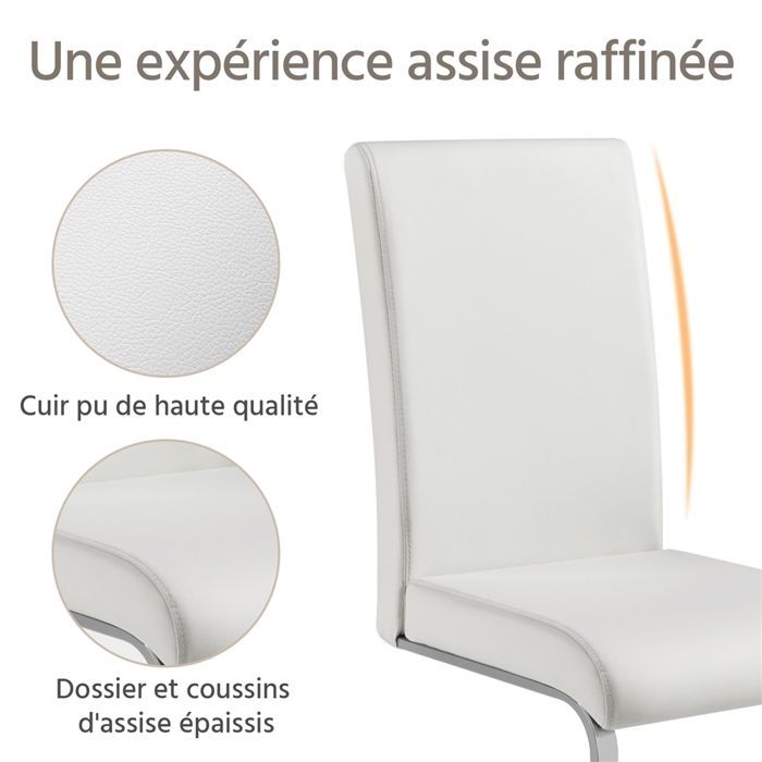 Juego de 6 sillas de comedor en piel sintética de poliuretano con patas metálicas en forma de U y respaldo alto, color blanco. YAHEETECH