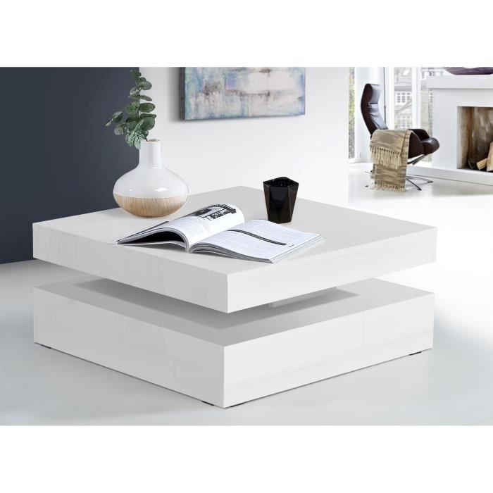 Coffee table with rotating top - Square, glossy white - 78 x 78 x 36 cm - COFFEE