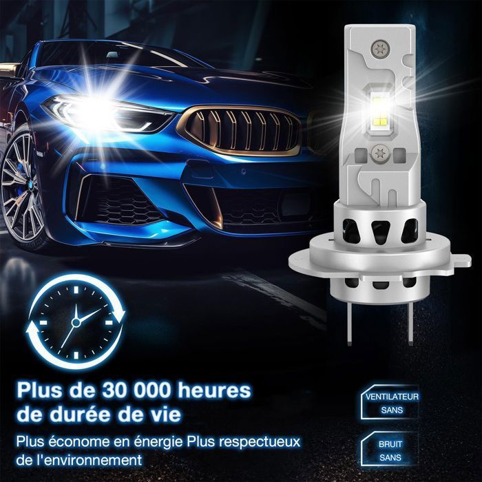 AIMIUVEI 2 bombillas LED H7 para faros delanteros, 30000LM, 120W, 6500K, luz blanca, para coche, reemplazo de lámparas halógenas y de xenón.