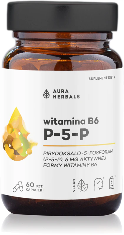 As cápsulas do suplemento alimentar Aura Herbals Vitamina B6 P-5-P auxiliam no bom funcionamento do sistema nervoso, músculos e dentes, reduzindo a fadiga.