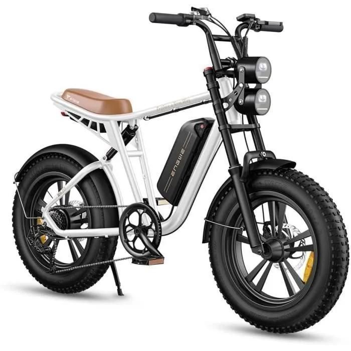 ENGWE M20 Electric Fat Bike Mountain Bike, 20 Inch, 48V 13Ah, 120km Range, Full Suspension, Shimano 7-Speed, White
