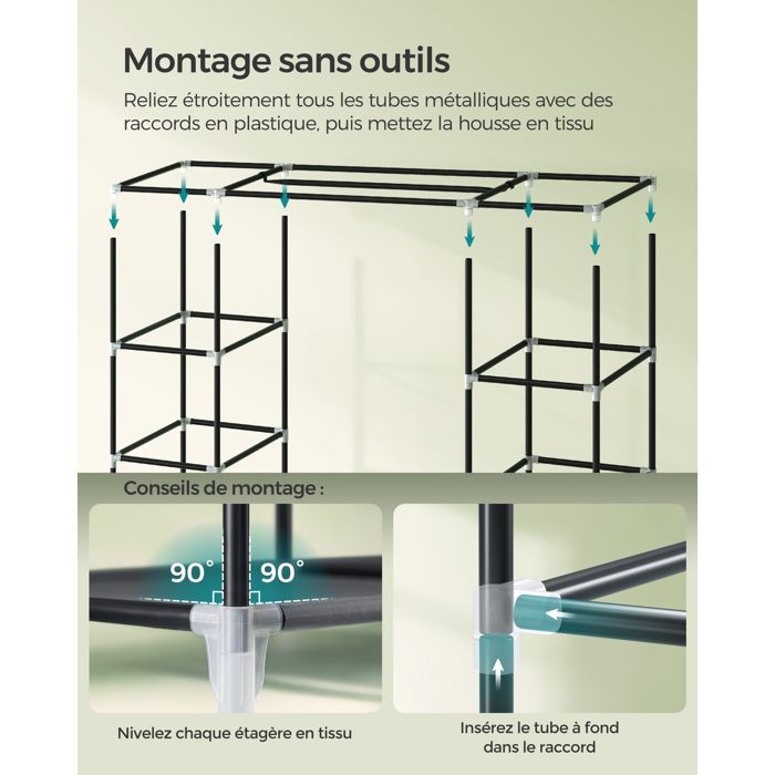 SONGMICS Armoire de rangement XXL, Penderie dressing en Tissu non-tissé, 150 x 45 x 175 cm, Gris LSF03G