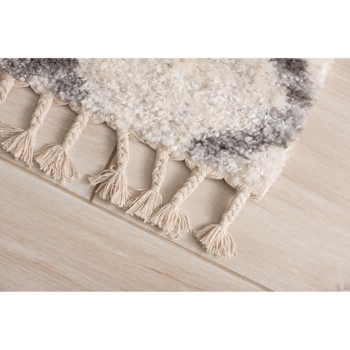 TAPISO VERSAY Long Pile Living Room Rug, Cream Grey Berber Style, Polypropylene, Indoor Use, 160x220 cm