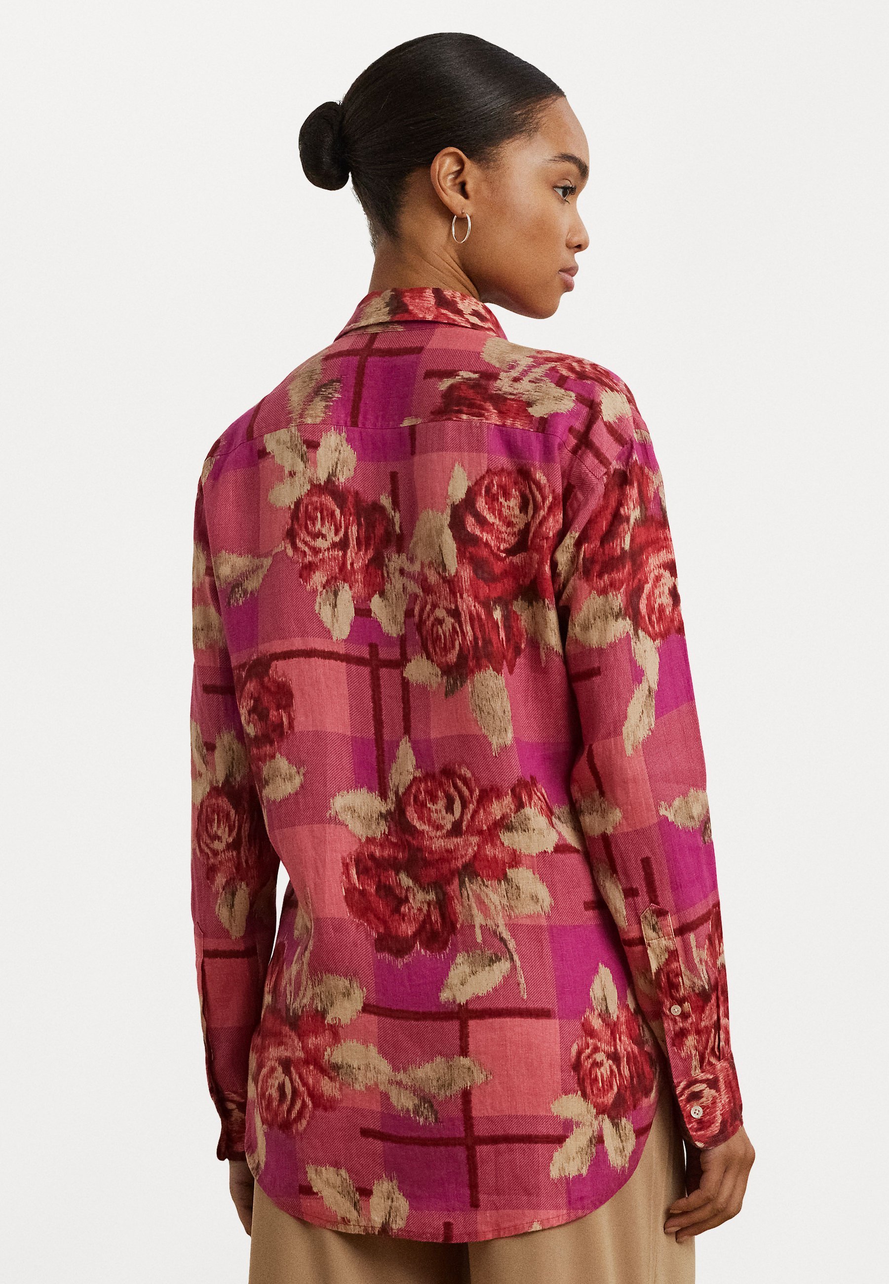 Camicia in lino a fantasia floreale Lauren Ralph Lauren, vestibilità comoda - con bottoni - rosso/rosa
