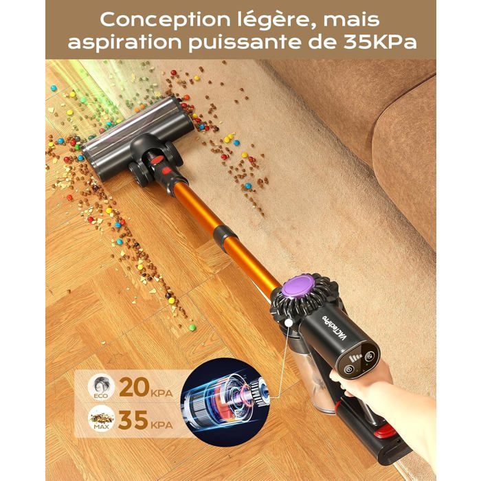 Aspirapolvere senza fili V15, aspirapolvere senza fili da 35 kPa, 6 in 1, autonomia di 35 minuti con batteria rimovibile, per la pulizia