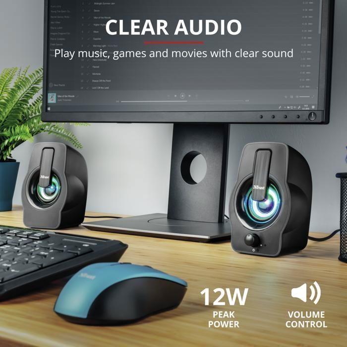 Altoparlanti per PC Trust Gemi RGB 2.0 - Illuminazione LED multicolore - Alimentazione USB - Controllo del volume sul pannello frontale