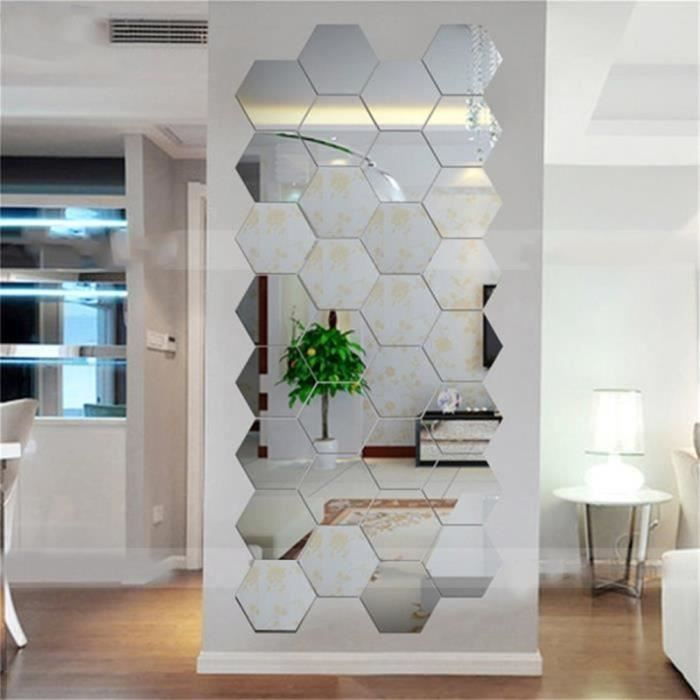 Autocollants muraux acrylique miroir hexagone 3D - ZGEER - Argent - PVC - 126 * 110mm