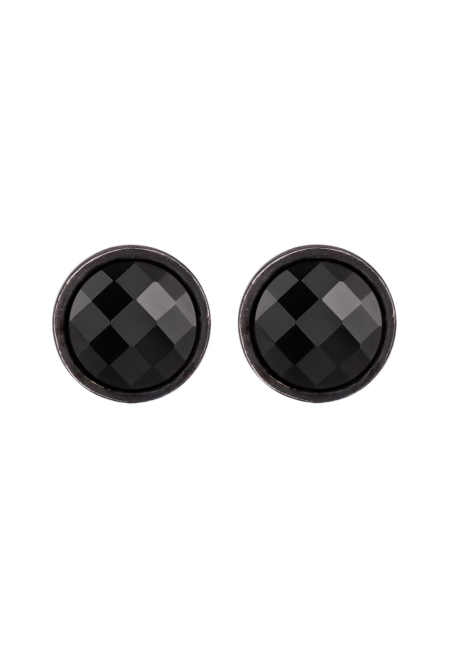 KUZZOI Kuzzoi Boucles d'oreilles Hommes Cristaux Swarovski Ronds Noirs Argent Sterling 925 Party / Nouvel An