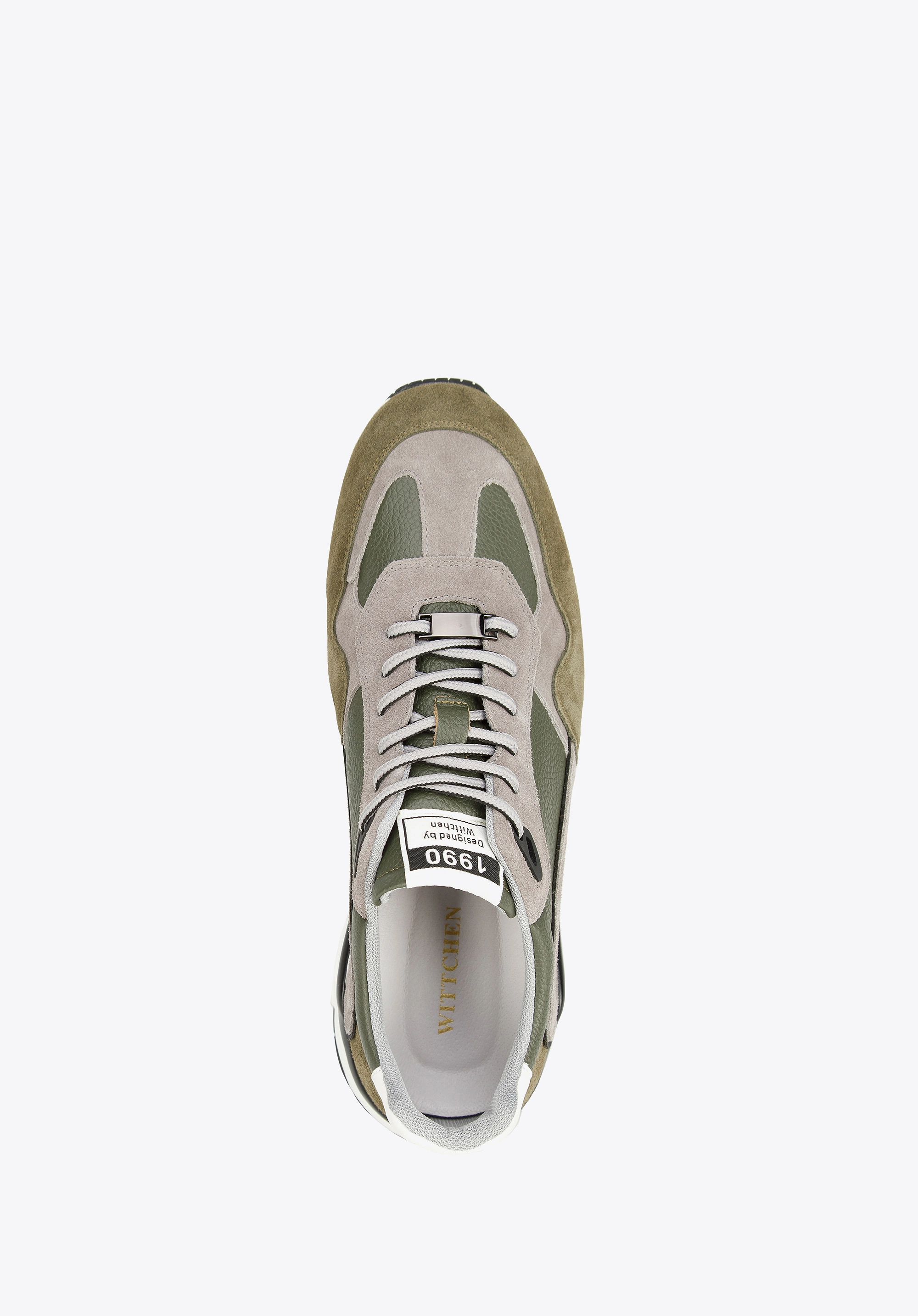Męskie sneakersy skórzane z zamszowymi wstawkami zielono-szare