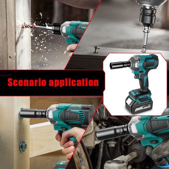 Llave de impacto eléctrica sin escobillas, par de 1200 Nm, llave eléctrica inalámbrica de 1/2 pulgada con luz LED para batería Makita de 18 V.